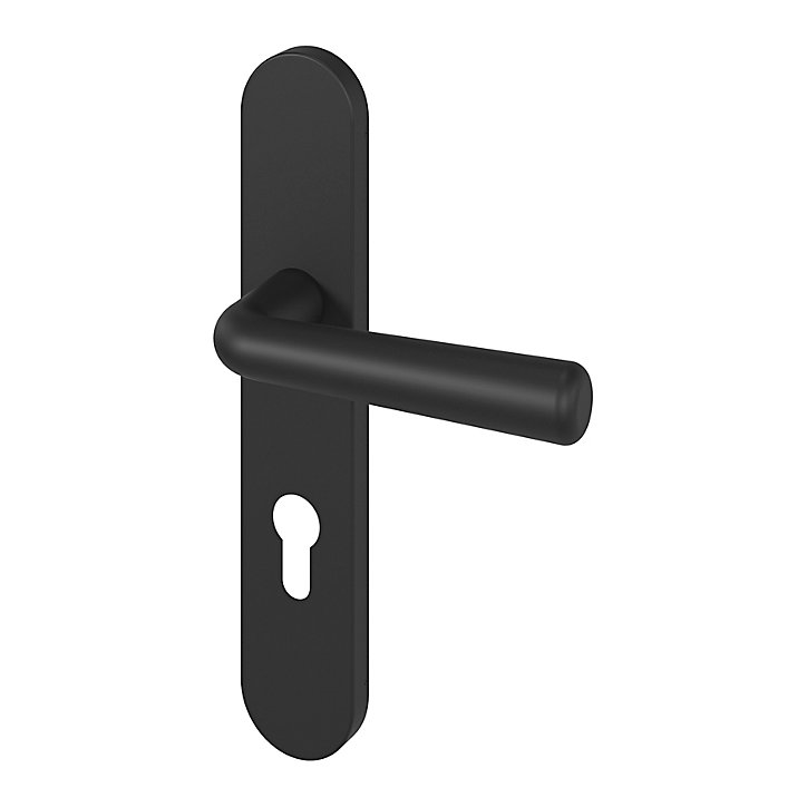 Ensemble poignée sur plaque rondcylindre GoodHome Dizel effet nickel mat noir L.121.5mm x l.42mm entraxe 165-195mm