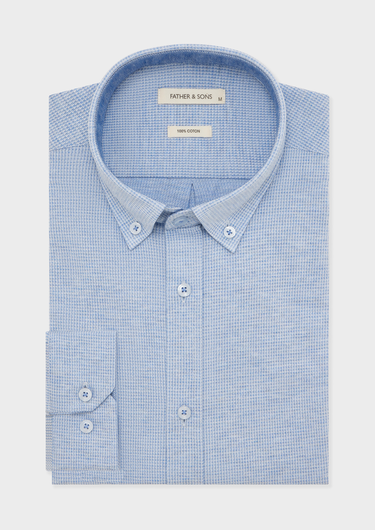Chemise sport Slim en coton Jacquard bleu ciel pied-de-poule