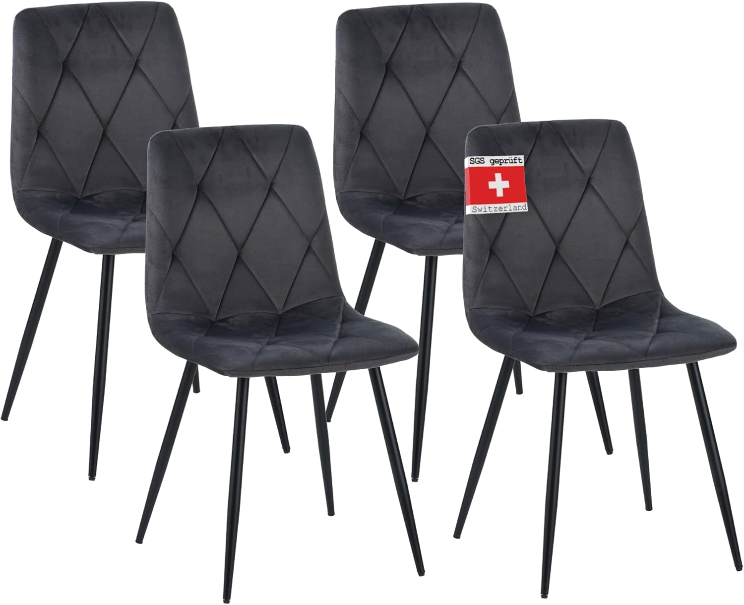Albatros Esszimmerstuhl Dora mit Samt Bezug, 4er Set Anthrazit, stilvolles Vintage Design, belastbar mit 110Kg, Polsterstuhl - Moderner Küchenstuhl, Stuhl Esszimmer oder Esstisch Stuhl