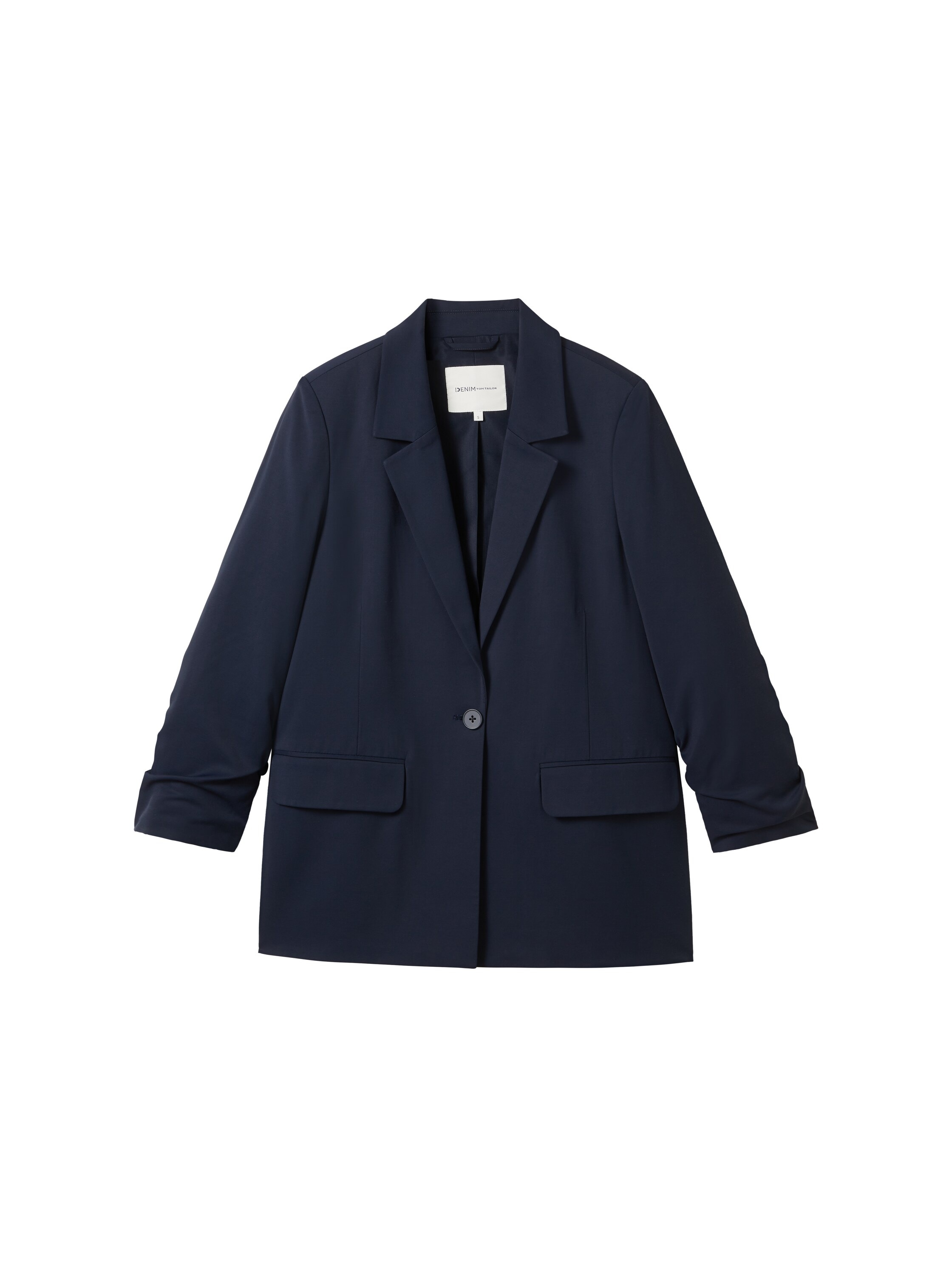 TOM TAILOR Denim Kurzblazer , mit gerafften Ärmeln und fliessender Viskose