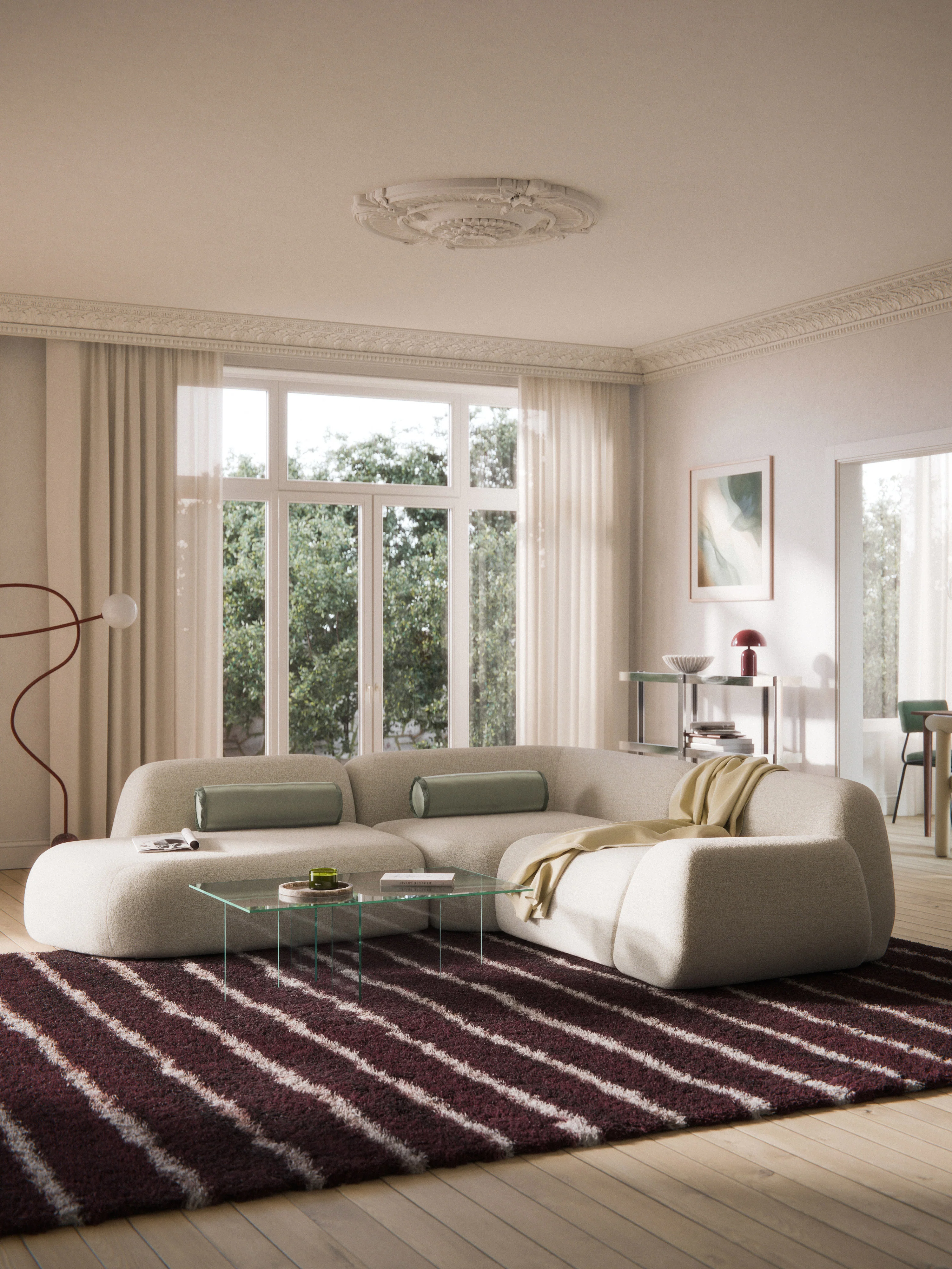 Modulaire bouclé hoekbank Wolke (4-zits) met chaise longue