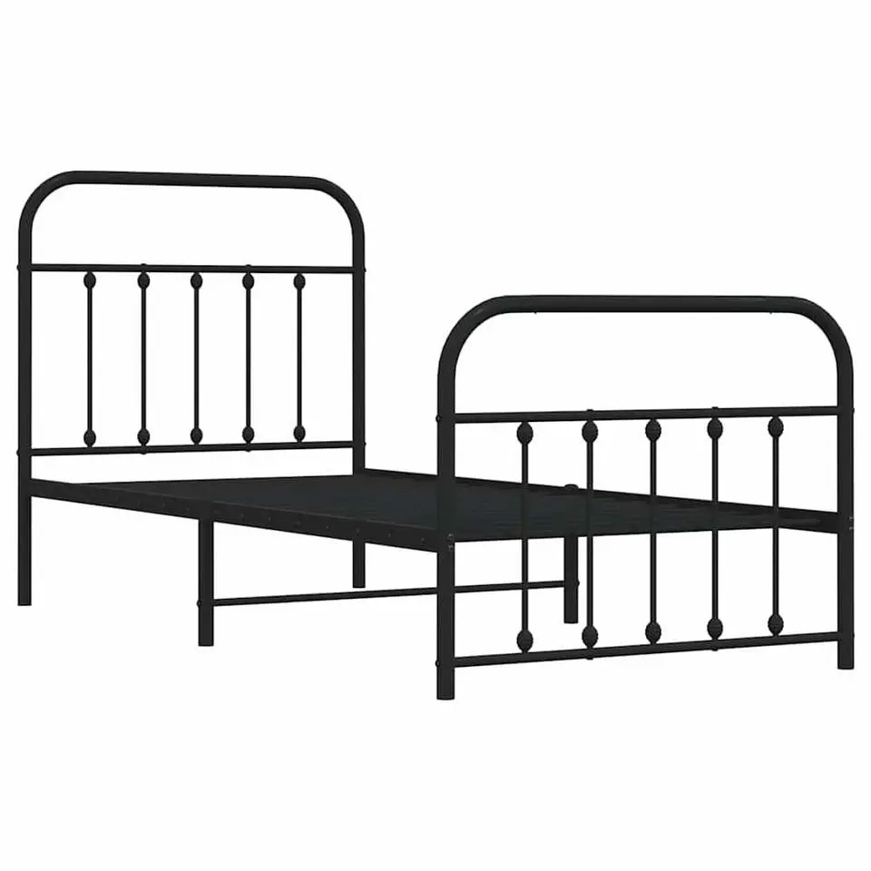 vidaXL - Bed frame met hoofd- en voeteneinde - Zwart - Metaal - 90x200 cm