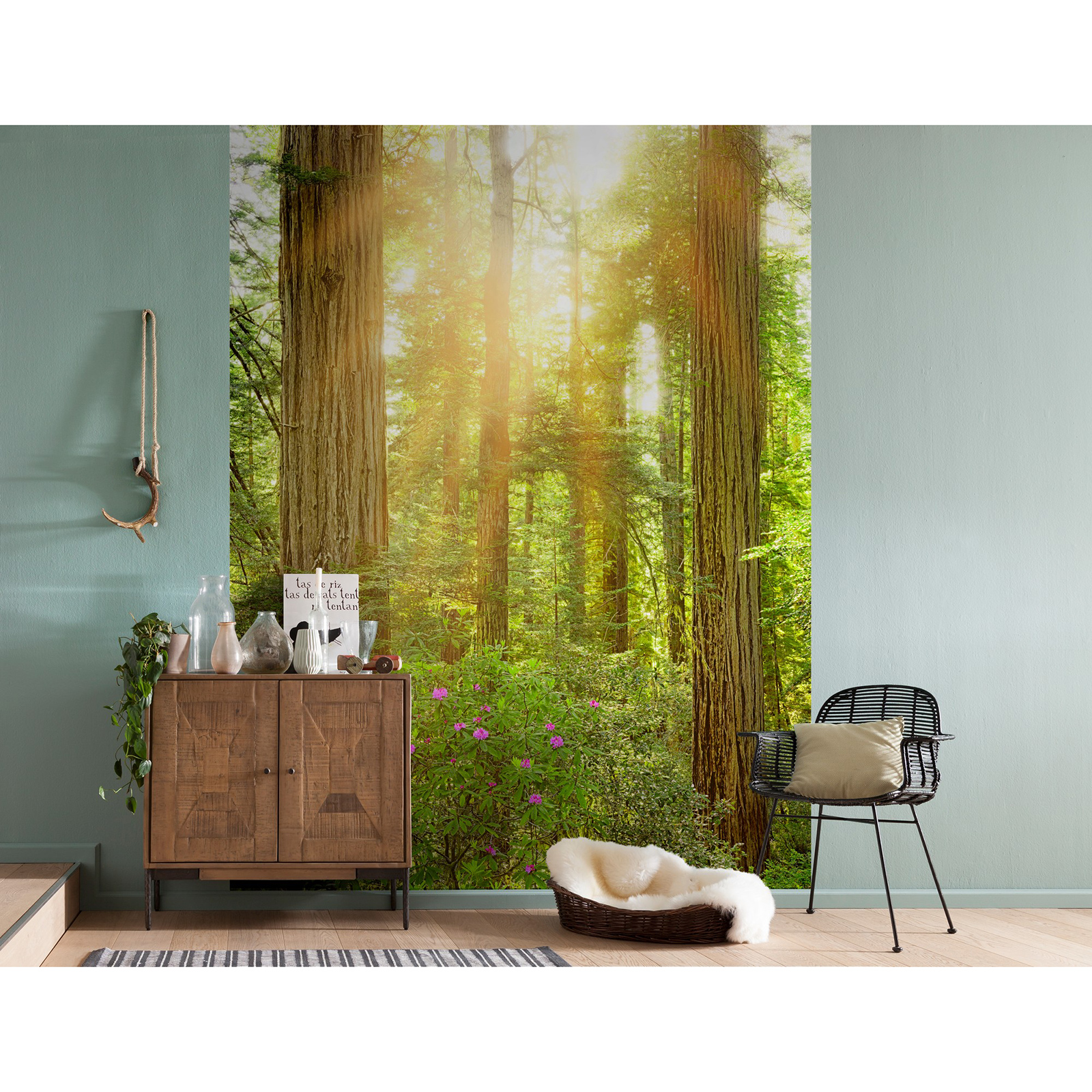 Vlies-Fototapete REDWOOD - grün-blau-gelb - 200x260 cm