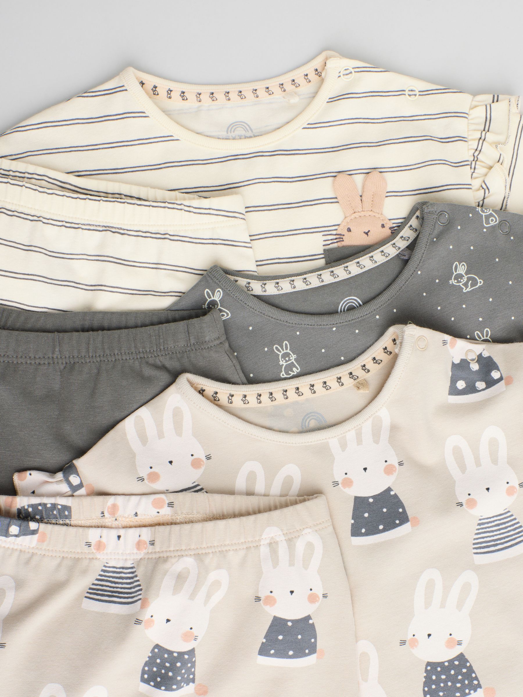 Grijs/crème met figuurtjes - 6 -delige set van top met lange mouwen en leggings (0mnd -3jr)