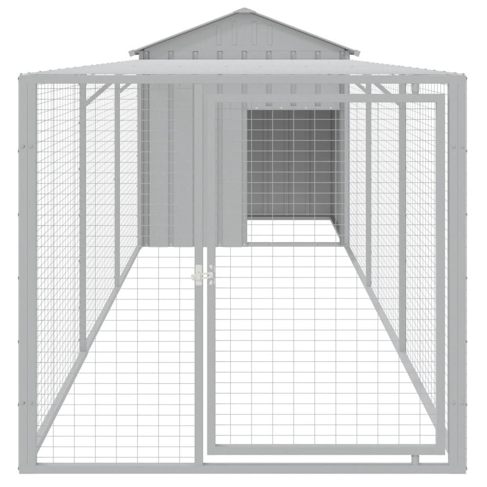 Poulailler avec cour gris clair 117x405x123 cm acier galvanisé