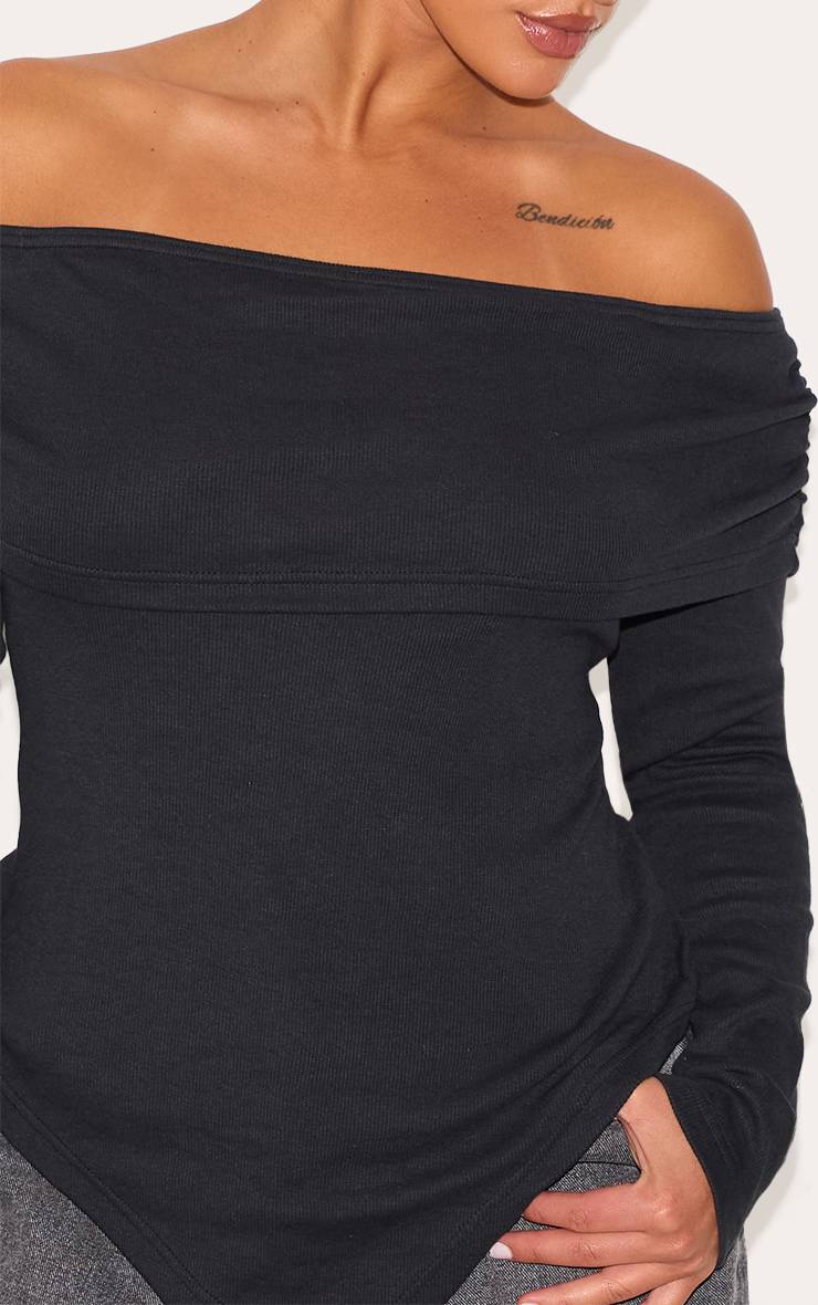 Noir Haut Grande Taille À Encolure Drapée Et Ourlet Plongeant