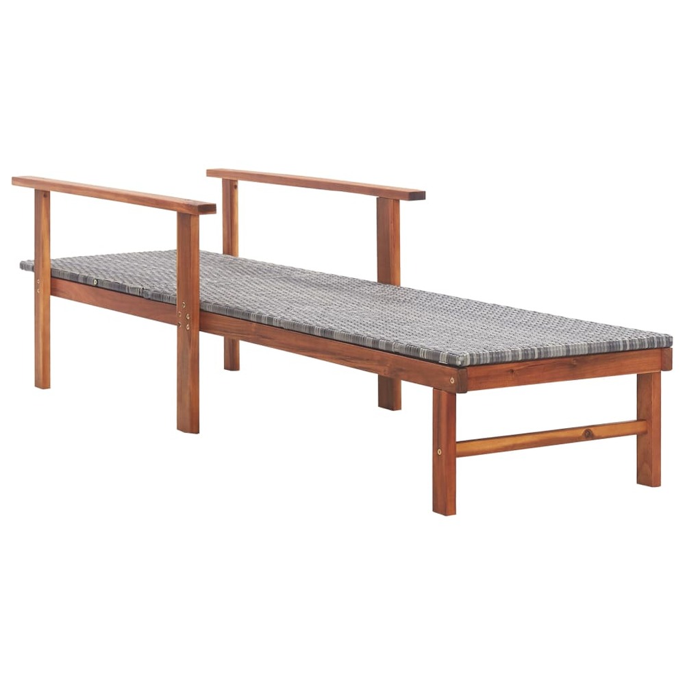 Transat chaise longue bain de soleil lit de jardin terrasse meuble d'extérieur résine tressée et bois d'acacia massif gris 02