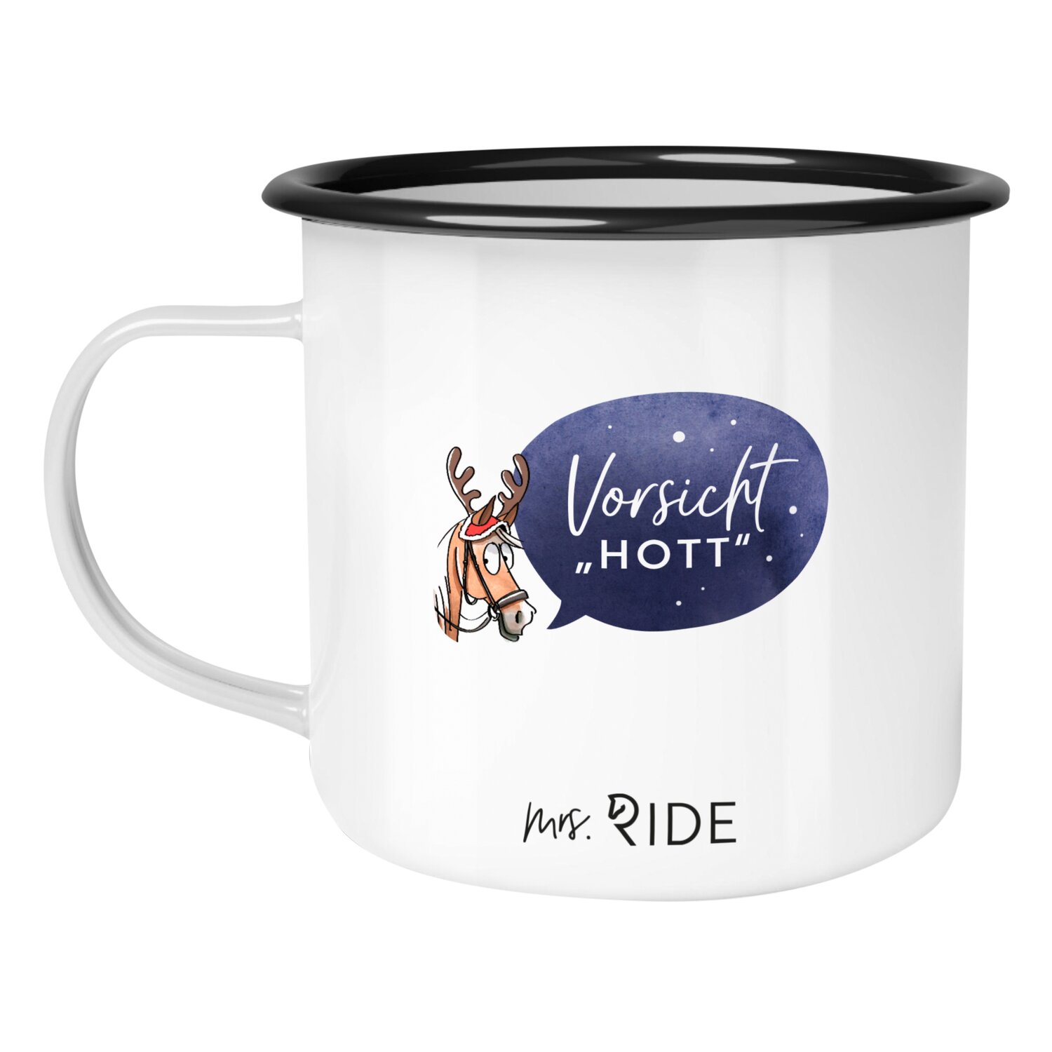 mrs. RIDE Emailletasse Hü-Wein  - englisch