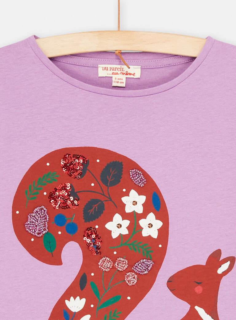 T-shirt violet à motif écureuil pour fille