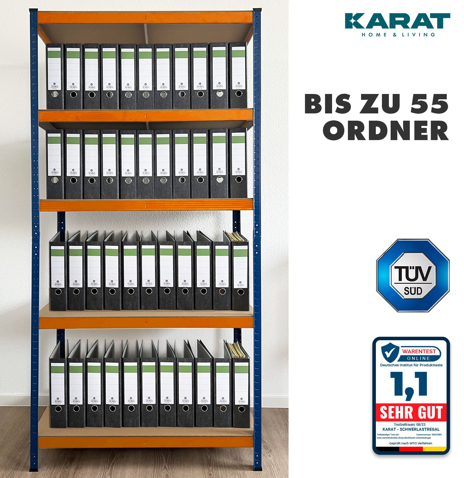 karatcommercial Schwerlastregal Grizzly | Blau-Orange | Höhe: 180 cm | Breite: 120 cm
