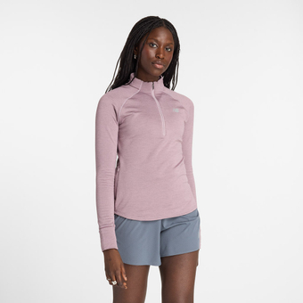 New Balance Athletics Heat Grid Half Zip Langarmshirt Ice Wine Heather Damen