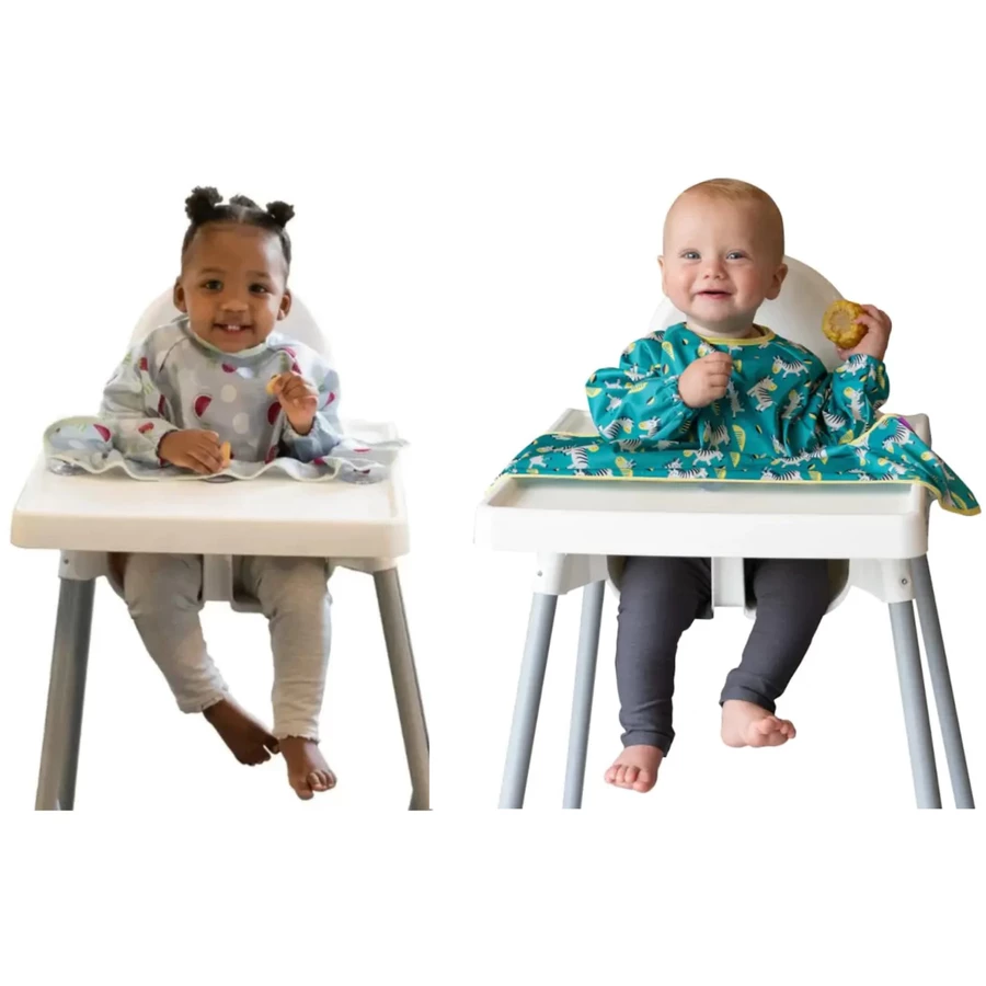 TidyTot Lätzchen Tidy Tot Cover & Catch Langarm Lätzchen Doppelpack FrüchteTanzende Zebras