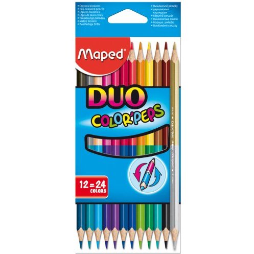 Crayon couleur maped color pep's duo 2 en 1 mine tendre résistante coloris lumineux 1 crayon or/argent étui carton 12u