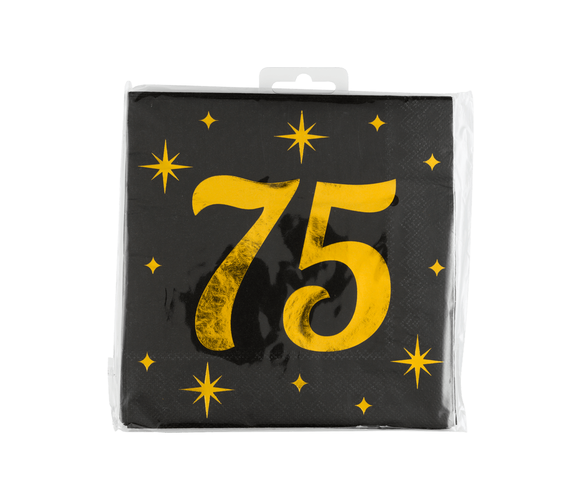 75 Jaar Servetten Zwart Goud 19cm 16st