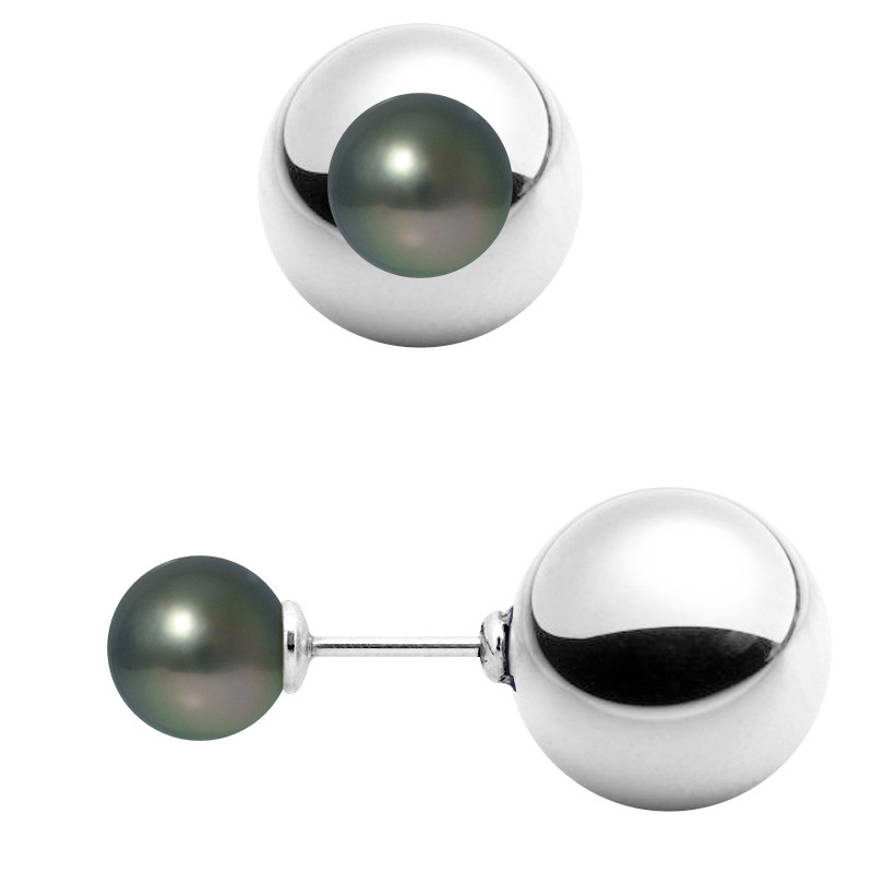 Boucles d'oreilles Perles de Tahiti Noires et Argent 925/1000