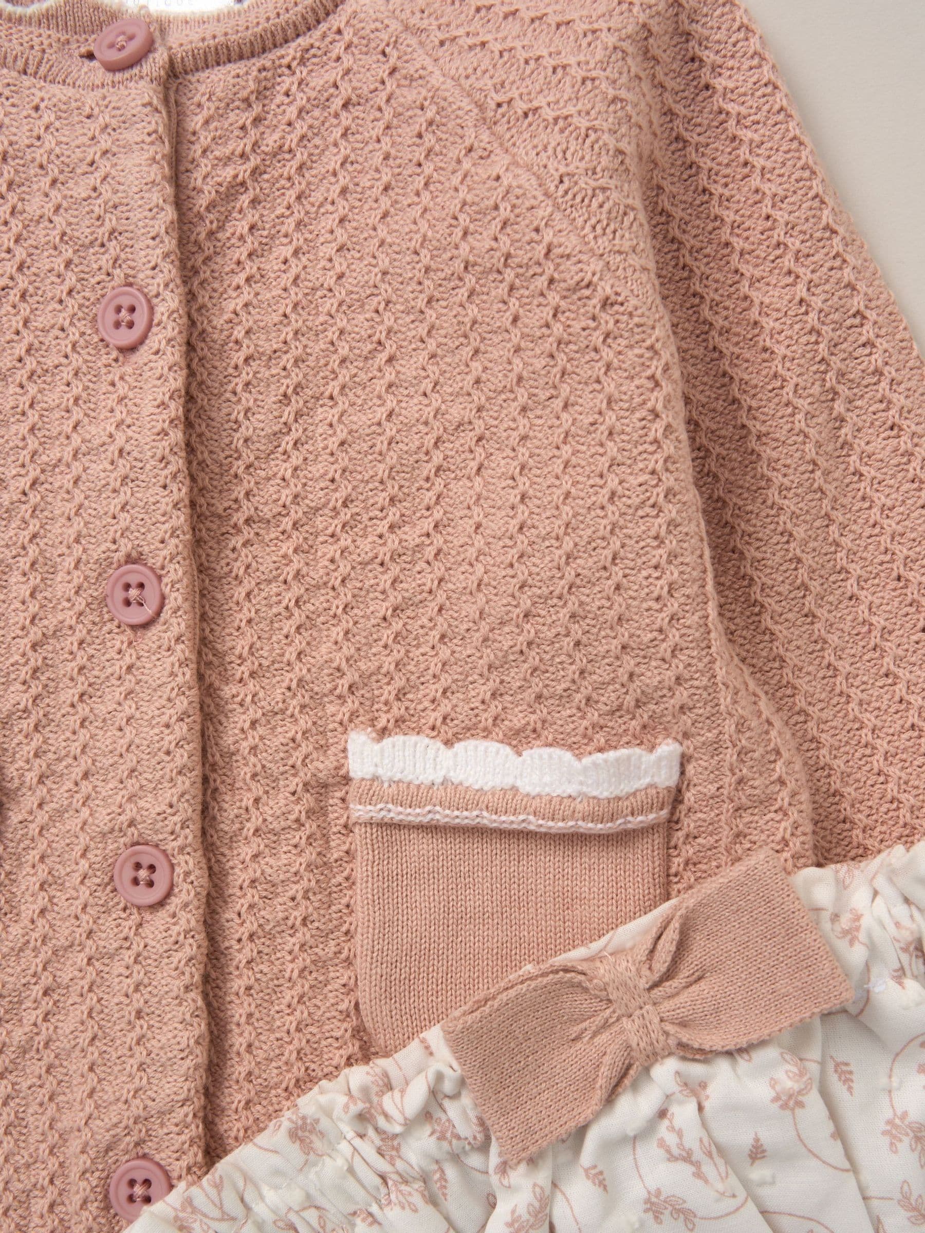 Rock-A-Bye Baby Boutique Pink Cardigan Woven Dobby Shorts Headband and Tights Outfit Set