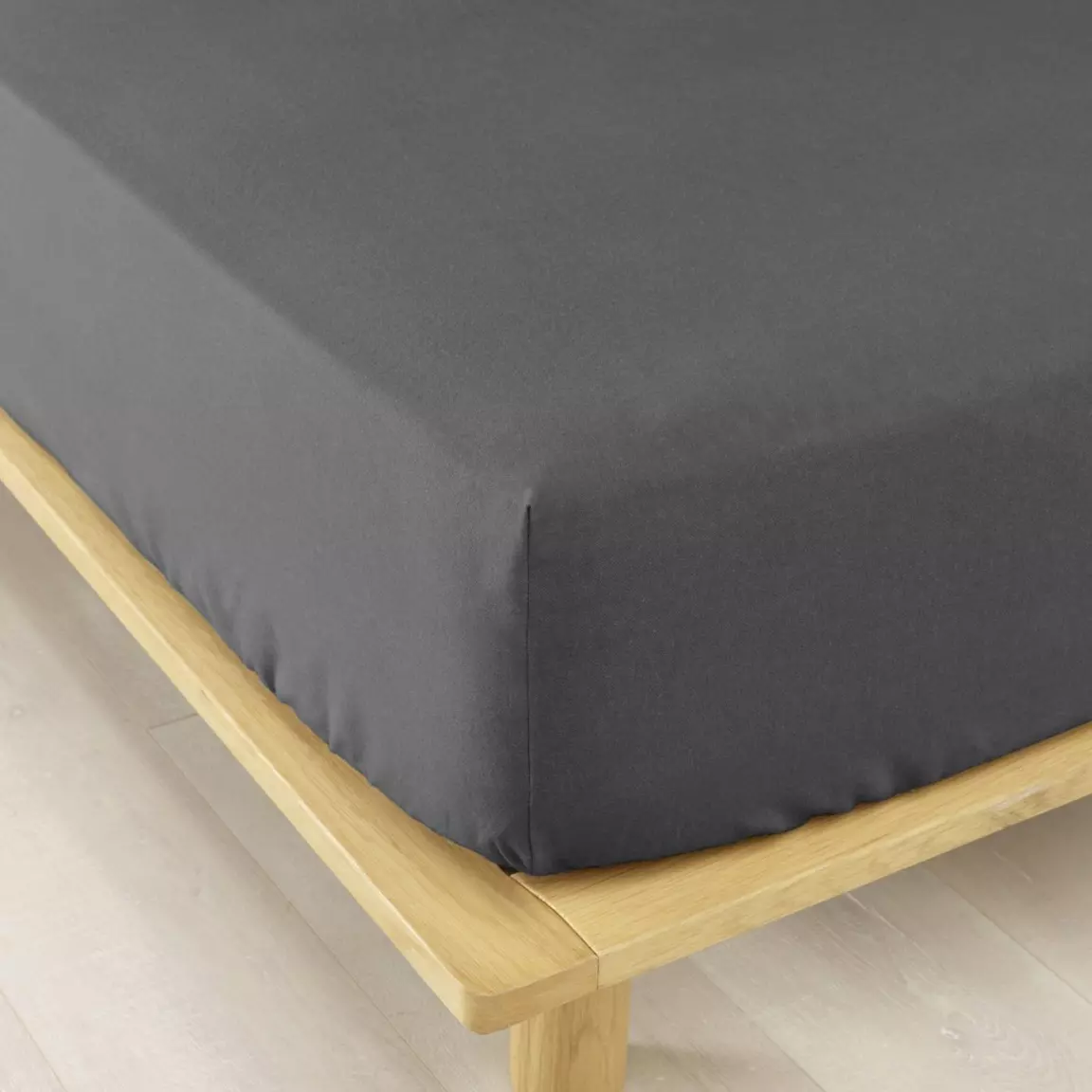 Drap housse flanelle de coton (180 x 200 cm) Théa Gris anthracite