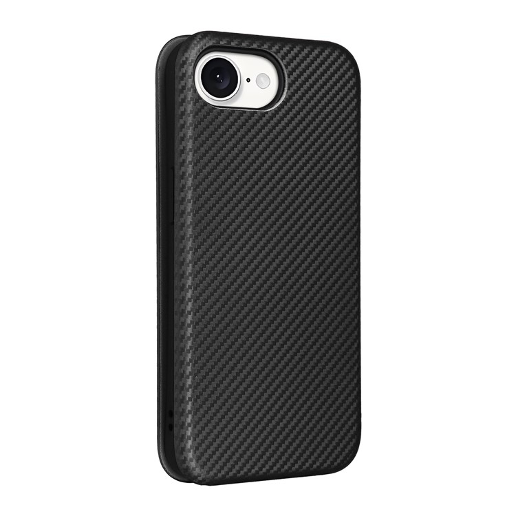 iPhone 16e Leder Tasche Flip Cover Carbon Look - Schwarz