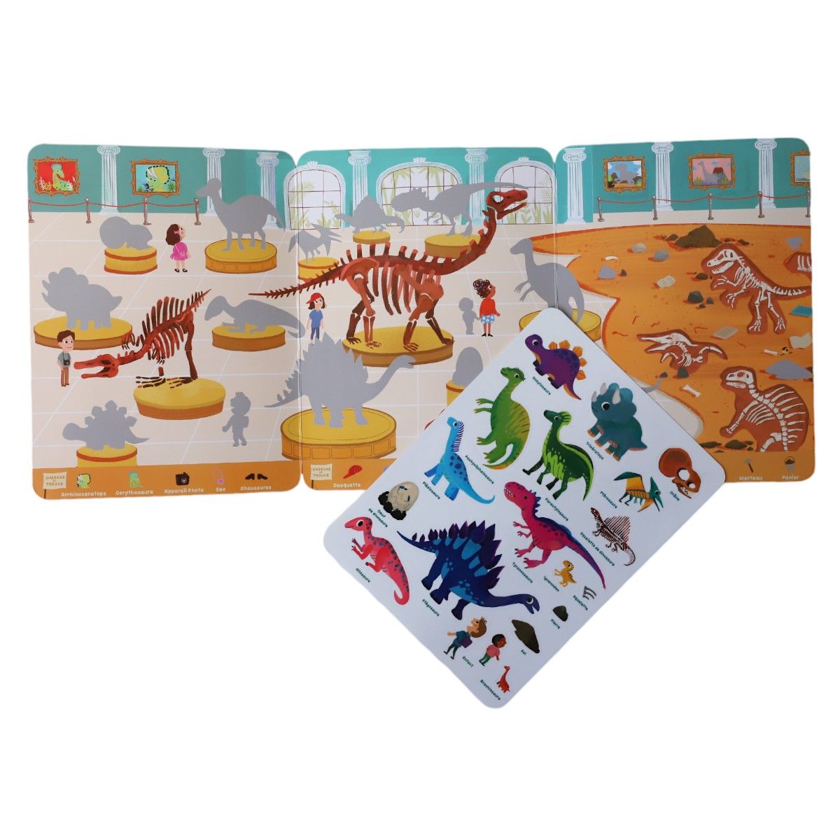Livre stickers repositionnables Le musée des dinosaures Mercredi et Patati