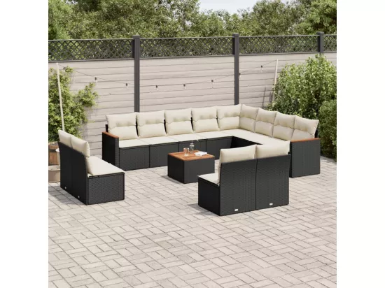 Salon de jardin avec coussins 13 pièces noir résine tressée