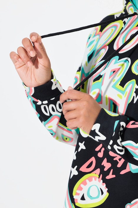 Hoodie, A-Linie, Graffiti-Print, Kapuze