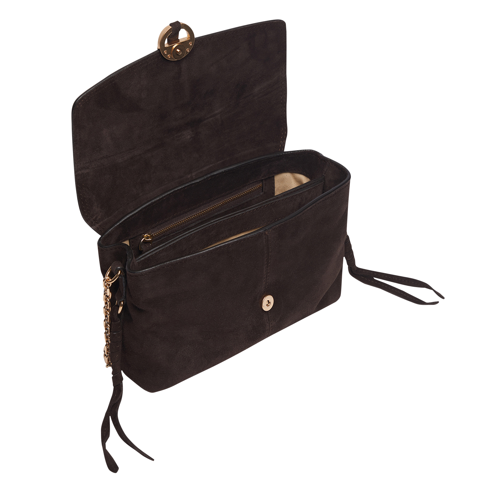 CLUTCH - Sac porté épaule en cuir velours| Marron