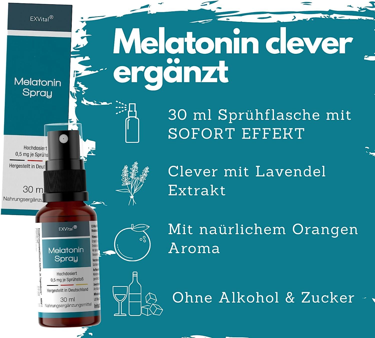EXVital® Melatonin Schlafspray mit Lavendel- Extrakt und Vitamin B6, Sprühflasche