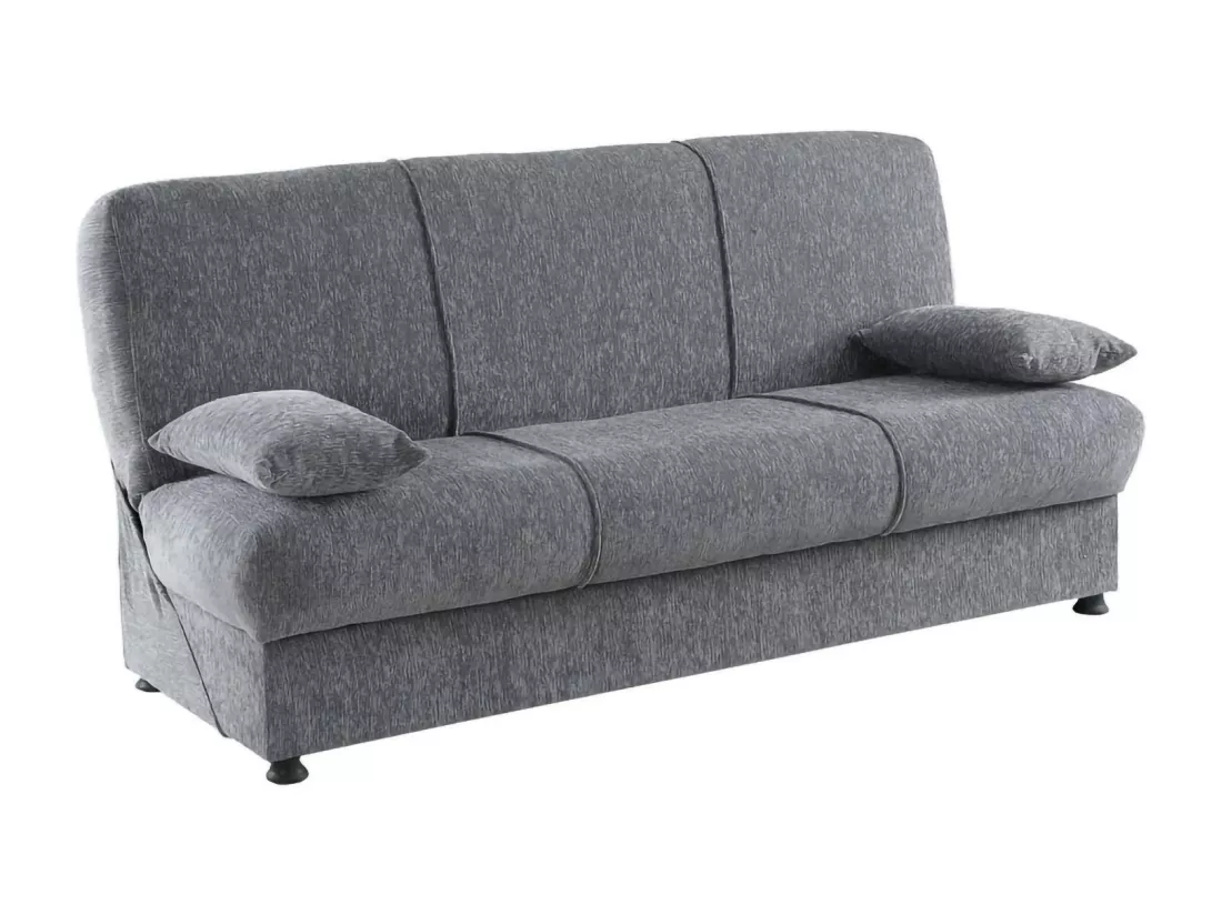 Canapé Alvaro, Canapé conteneur 3 places avec 2 coussins inclus, Canapé de salon en tissu rembourré avec ouverture clic-clac, 180x81h90 cm, Gris