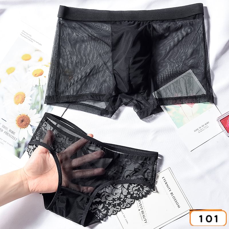 Pancherry - Matching set voor koppels: mesh boxershort + panty