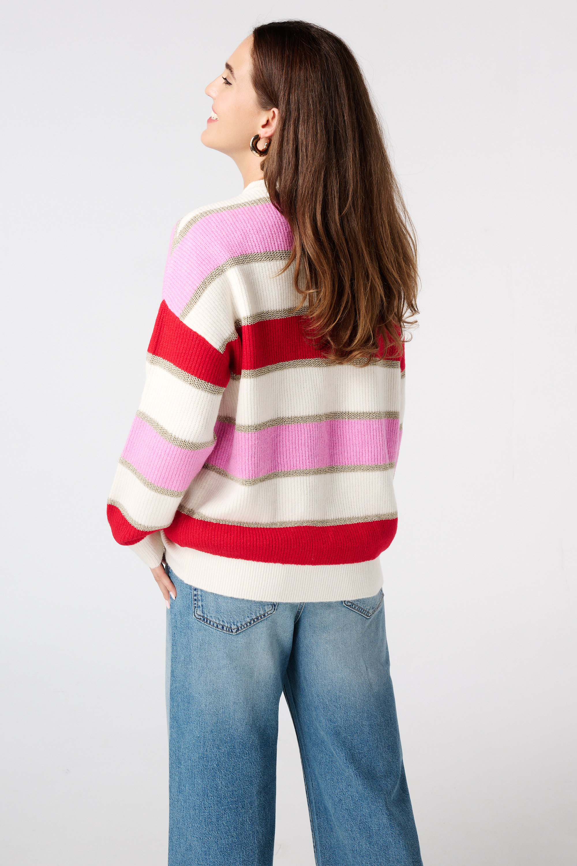 Gestreepte trui met lurex Multi Pink