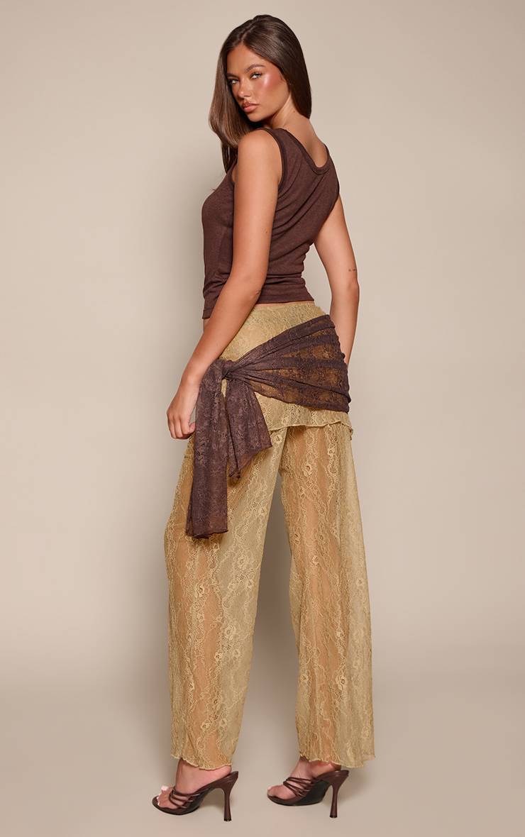 Chocolat Pantalon Droit À Lacets Contrastés Avec Détail Cache-cœur