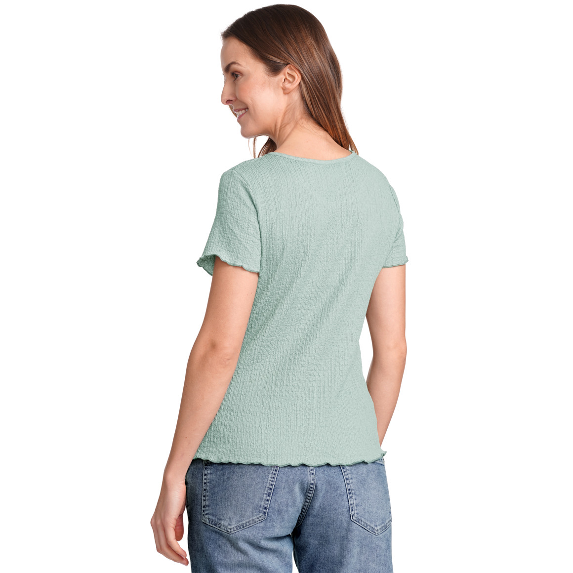Gina Benotti Damen T-Shirt mit Wellenbündchen oliv