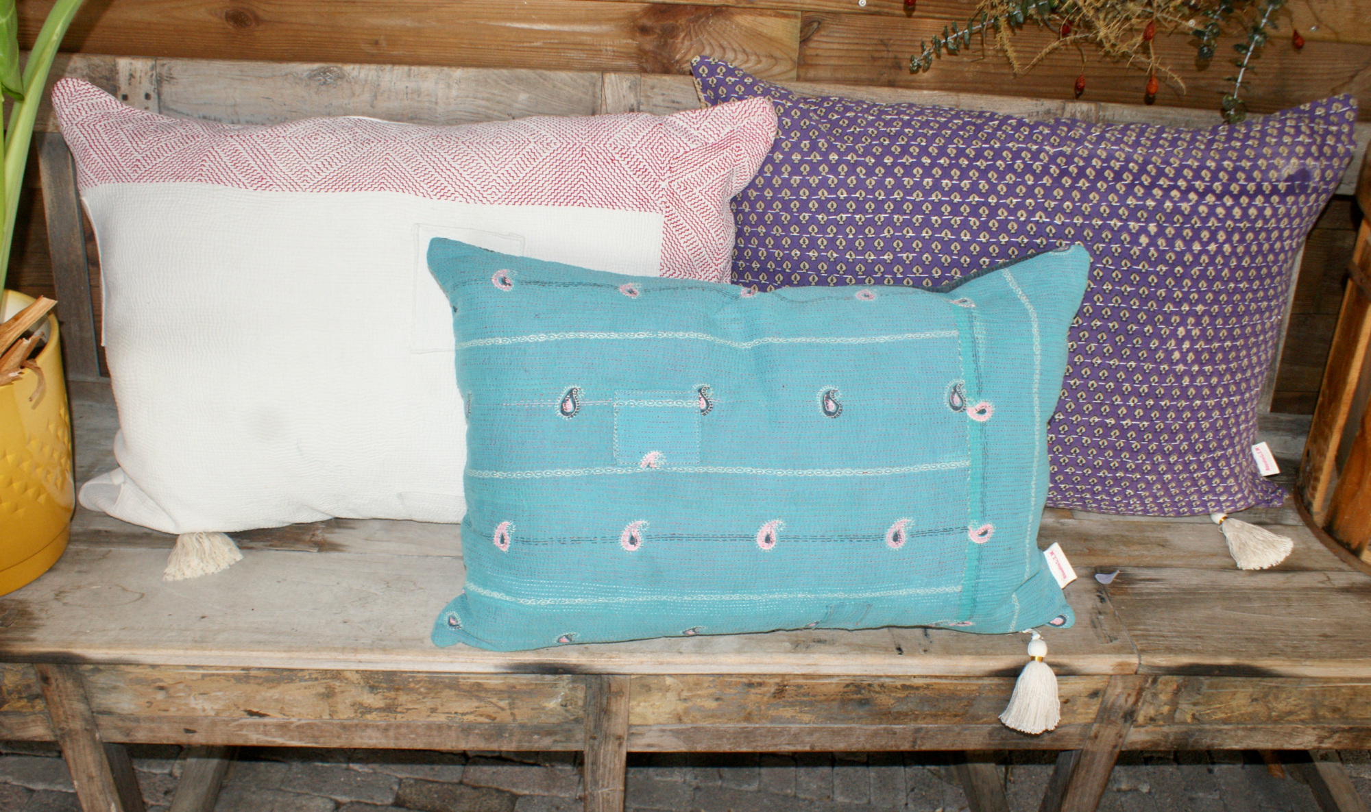 Kussen Kantha vintage 40x60 cm aqua