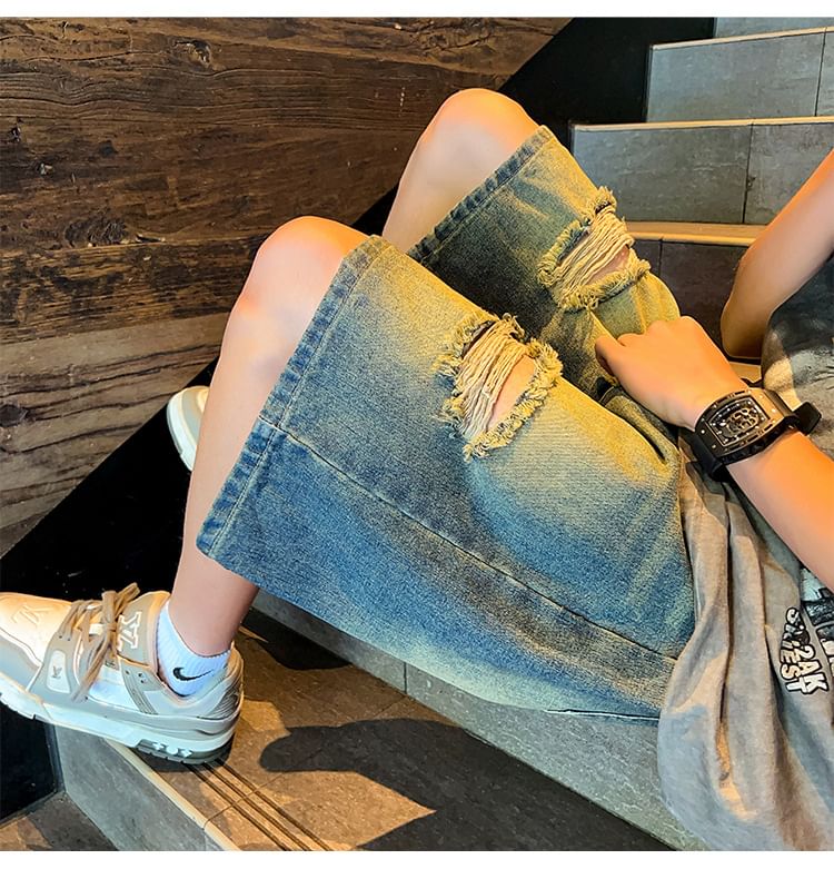 POSI - Middelhoge denim shorts met distressed effect