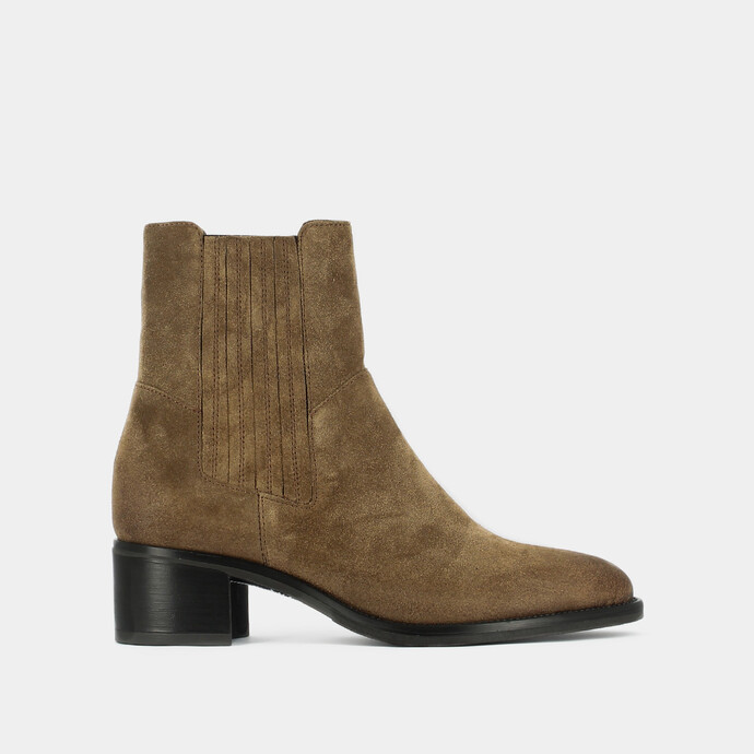 Boots à élastiques et talons carrés  en croute taupe