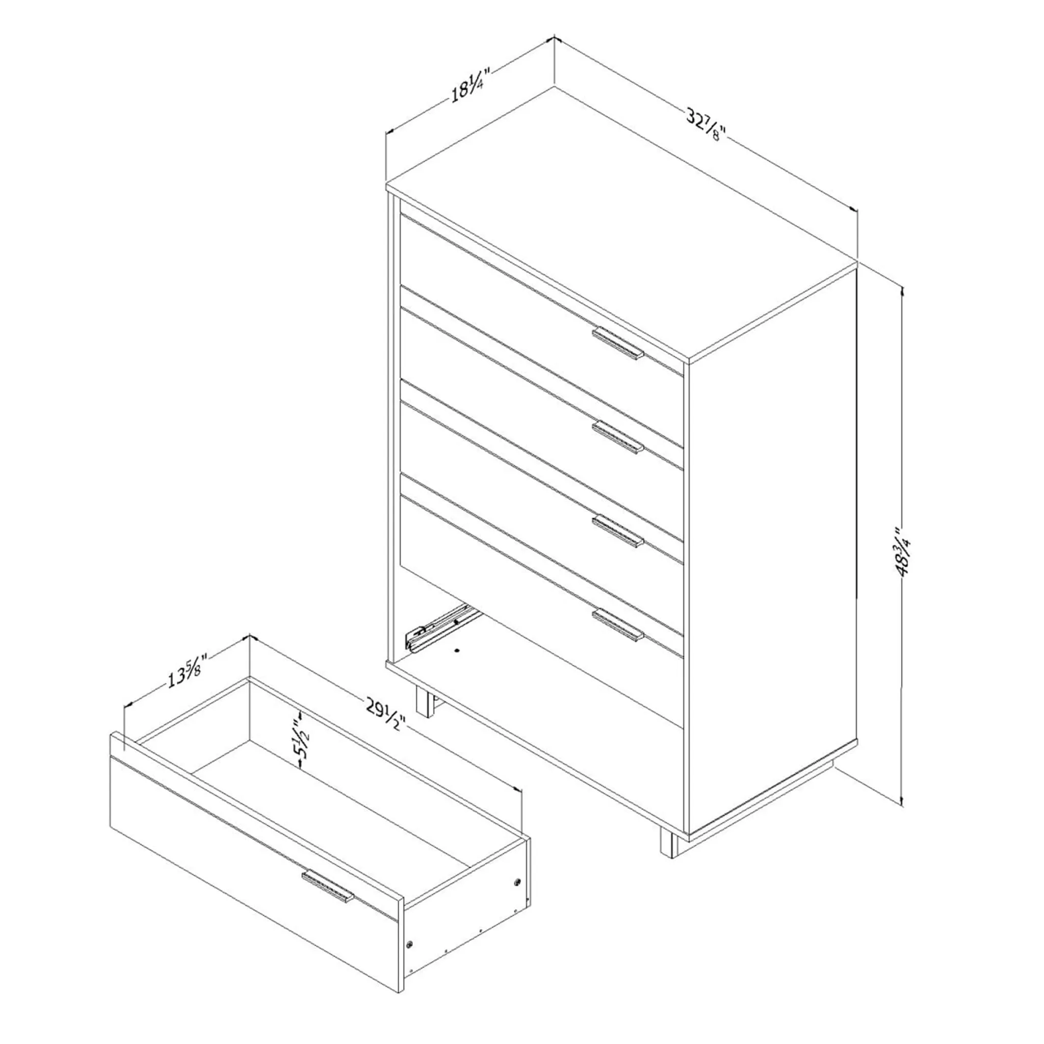 South Shore Commode 5 Tiroirs Fynn - Chêne Gris