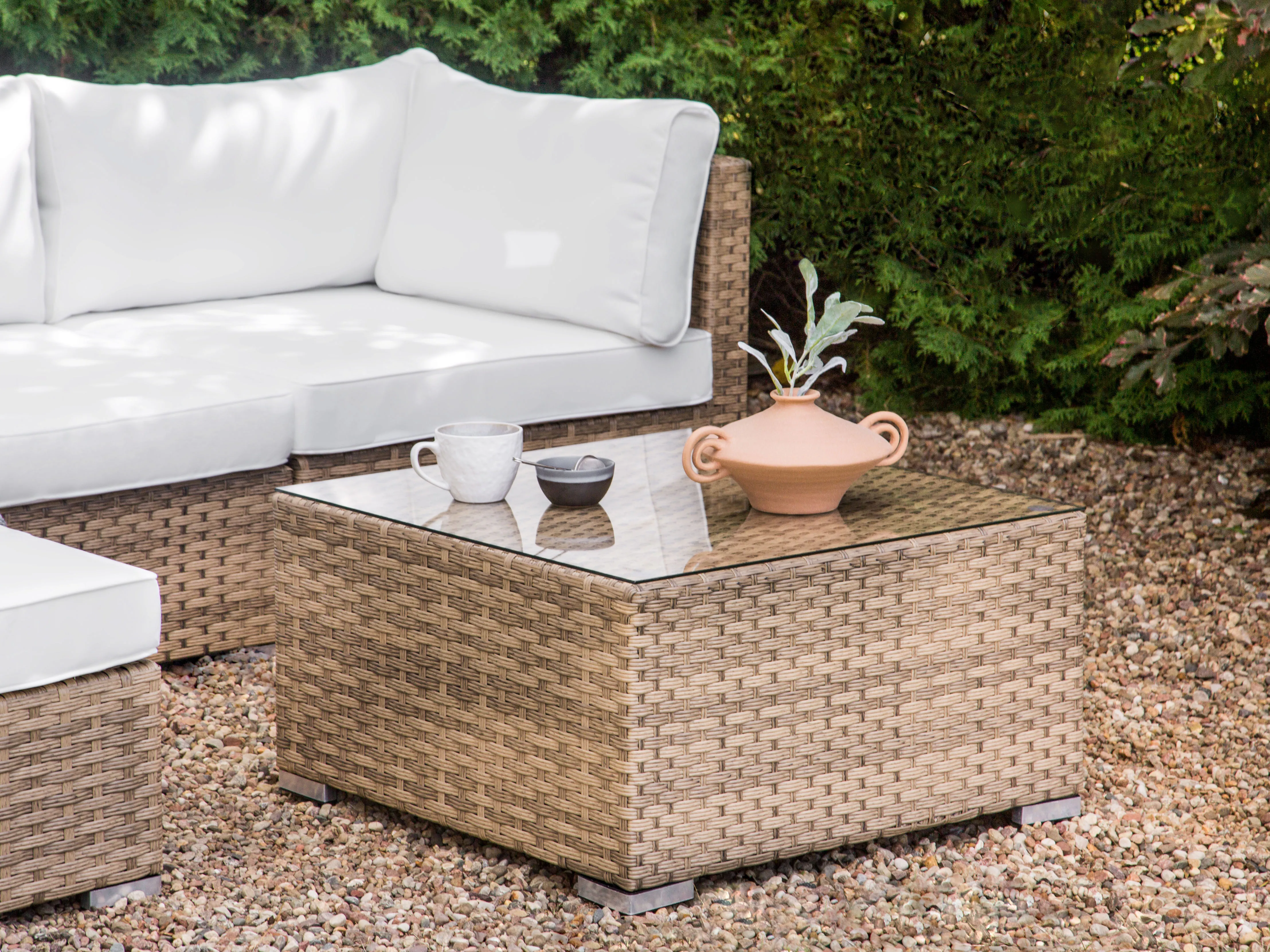 Tuin hoekloungeset met tafel 4-zits SANO rechtszijdig modulair PE rotan Natuurlijk