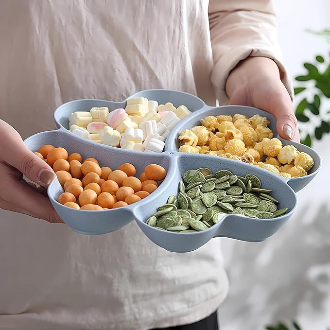 (4er Set) Ø28.5cm 4-fach Party Snack Teller Wiederverwendbare Apéro Schale für Chips / Nüsse / Süssigkeiten - Bunt
