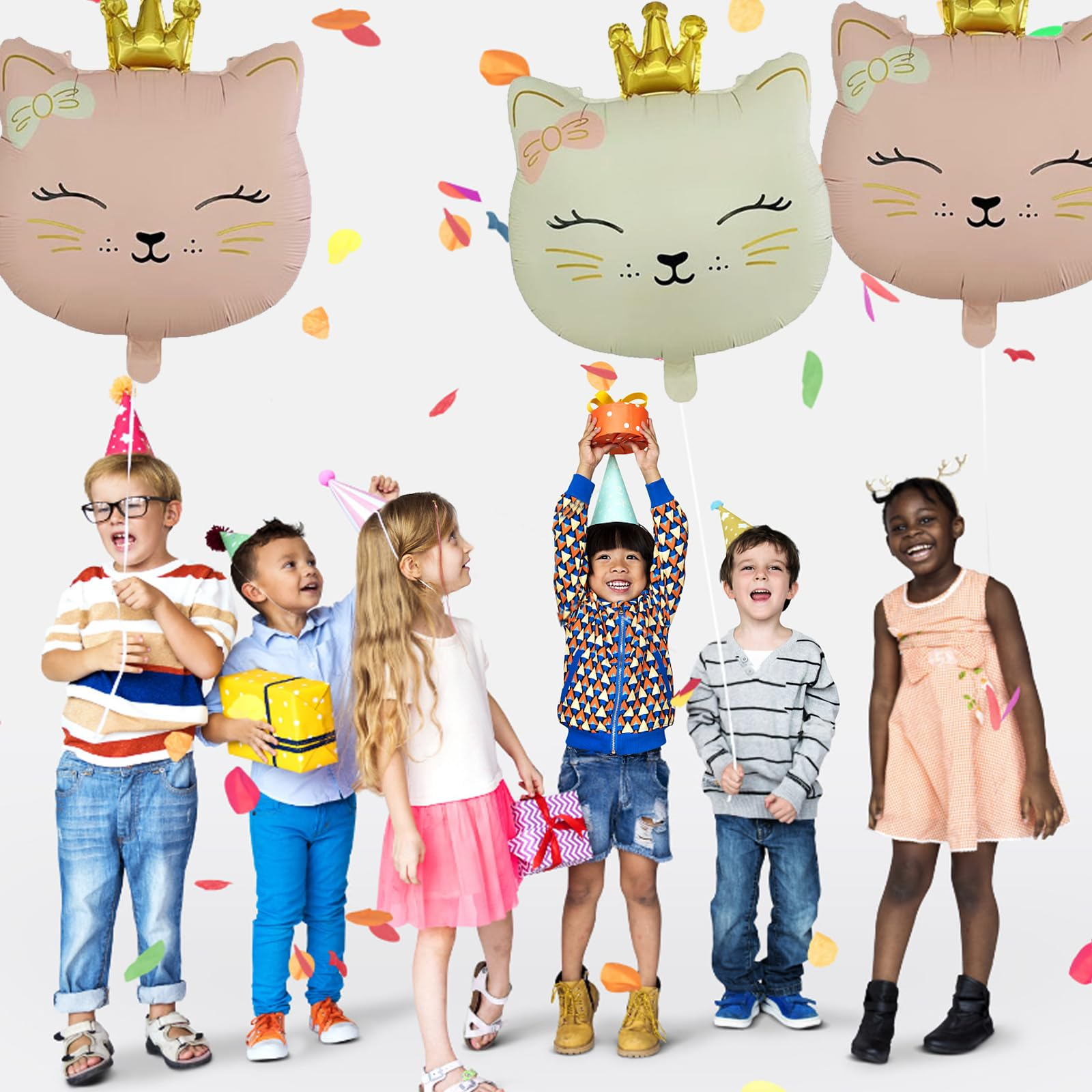 (6er Set) 53x45cm Kinder Geburtstags Party Ballon Folien Party Deko Luftballon - Katze mit Krone