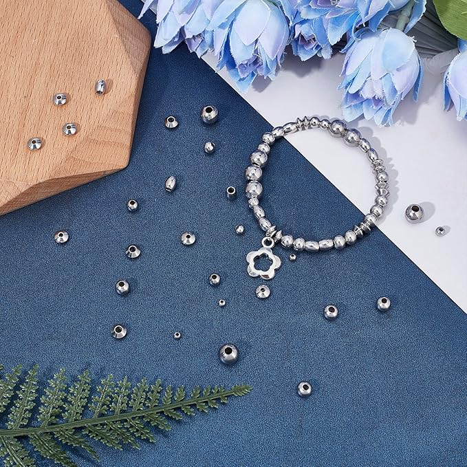 (1200-tlg. Set) 5mm Metallic Perlen DIY Bastel Schmuck Zwischenperle für Armband / Kette - Silber