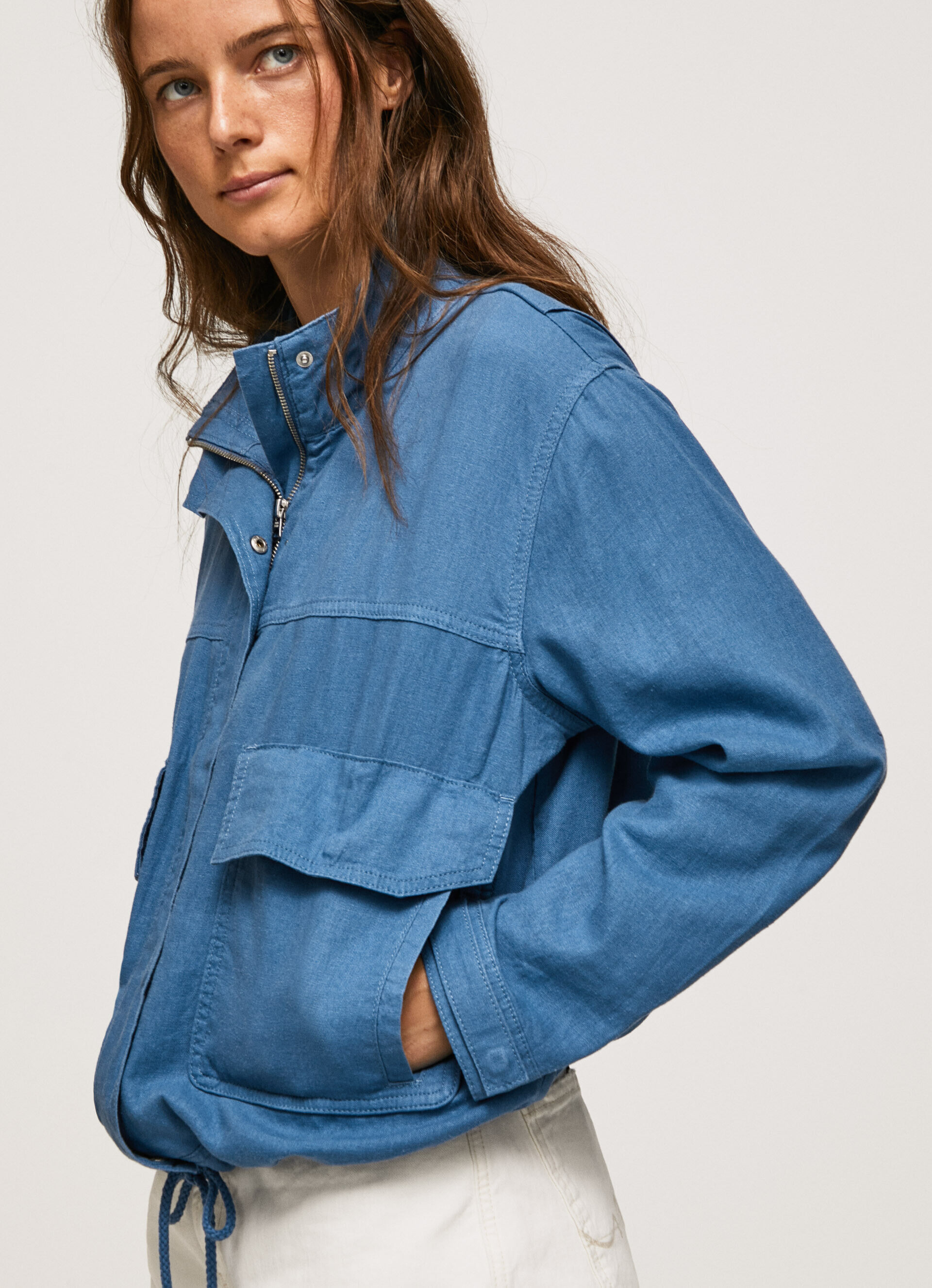 Jaqueta de corte relaxado em linho - azul chambray