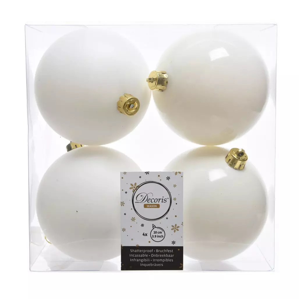 Lot de 4 boules de Noël (D100 mm) Alpine Blanc laine