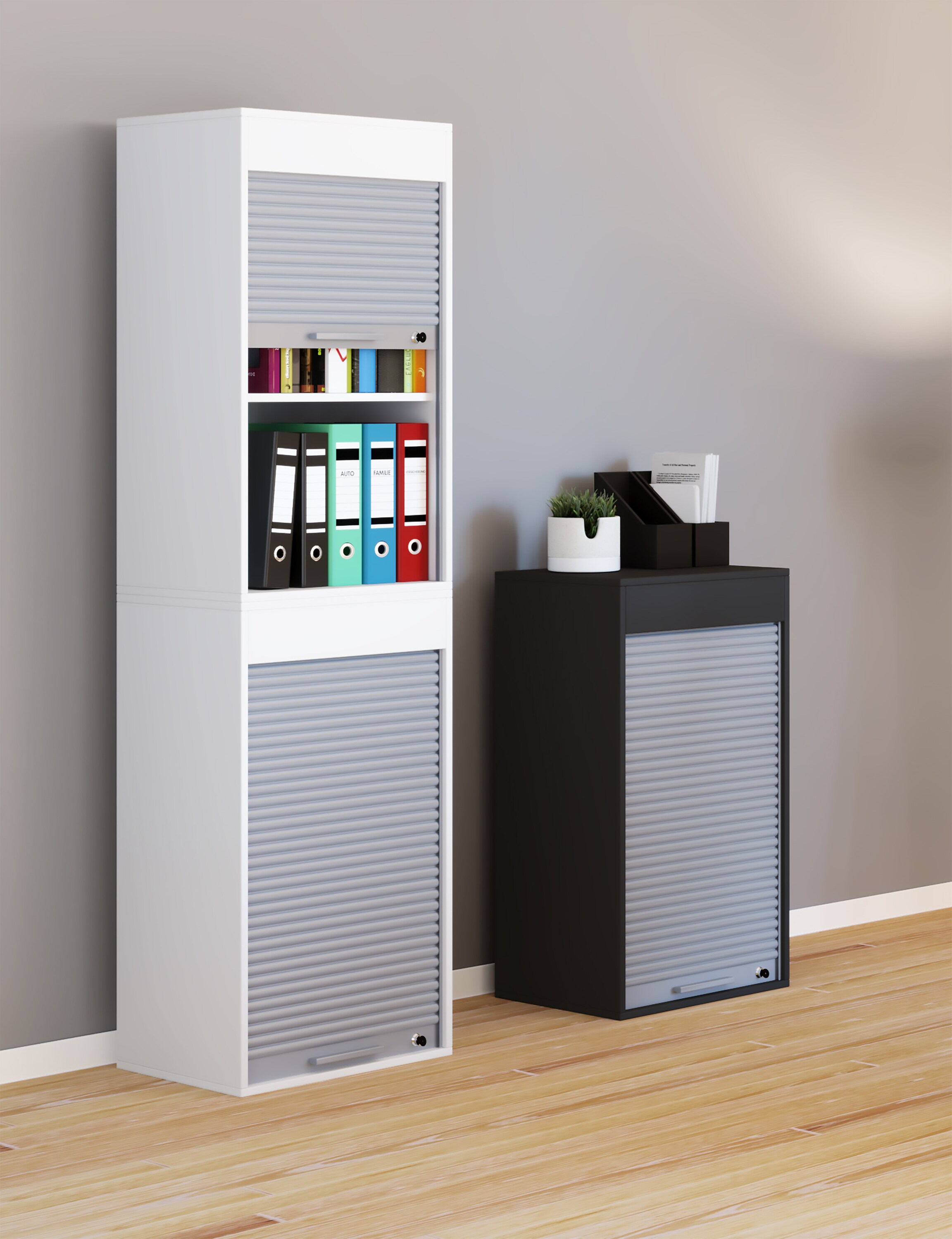 VCM Holz Büroschrank Aktenschrank Rollladen Rollladenschrank Schrank Ordner Aktos L