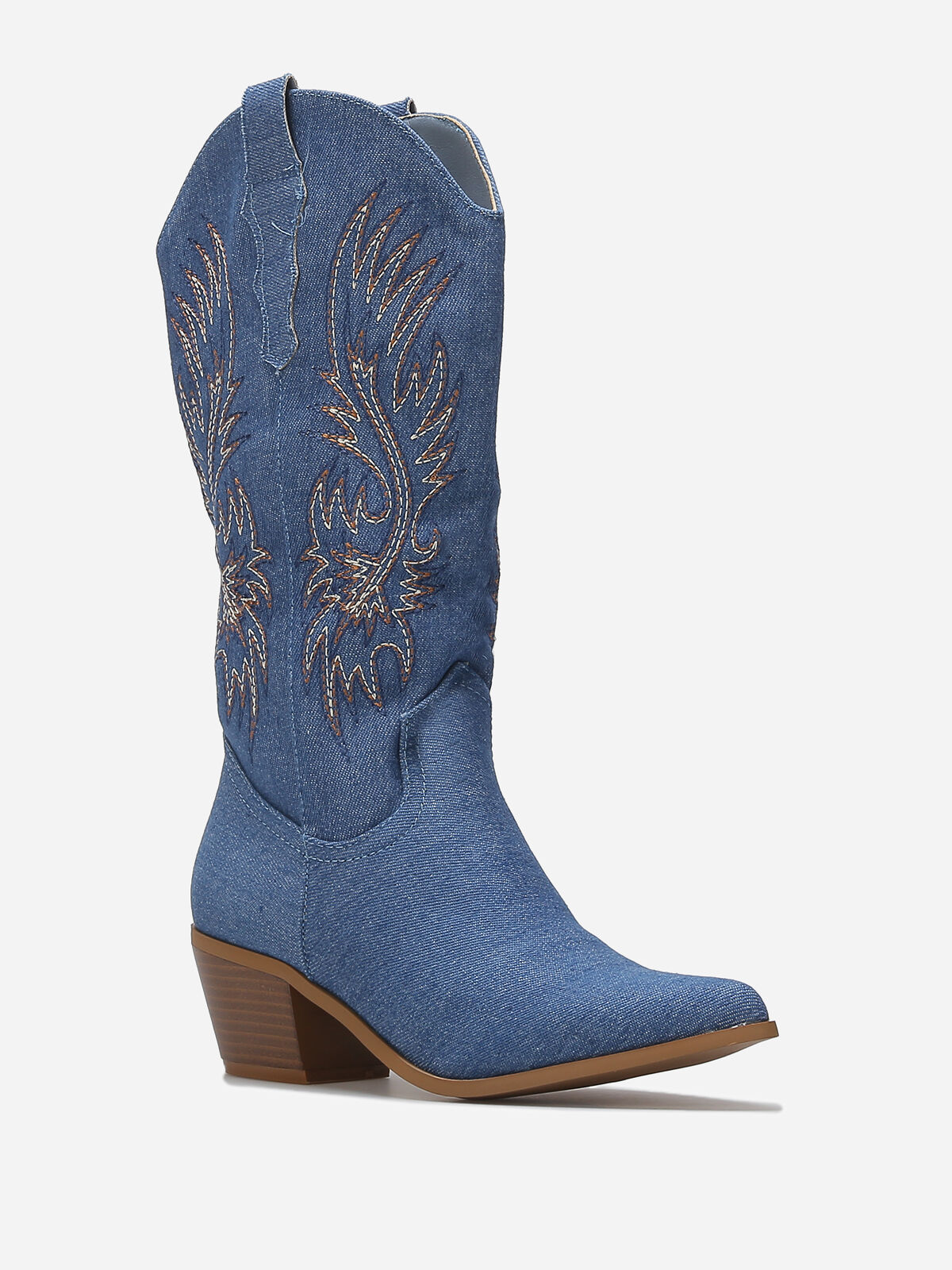 Santiags en denim à motifs brodés- Bleu