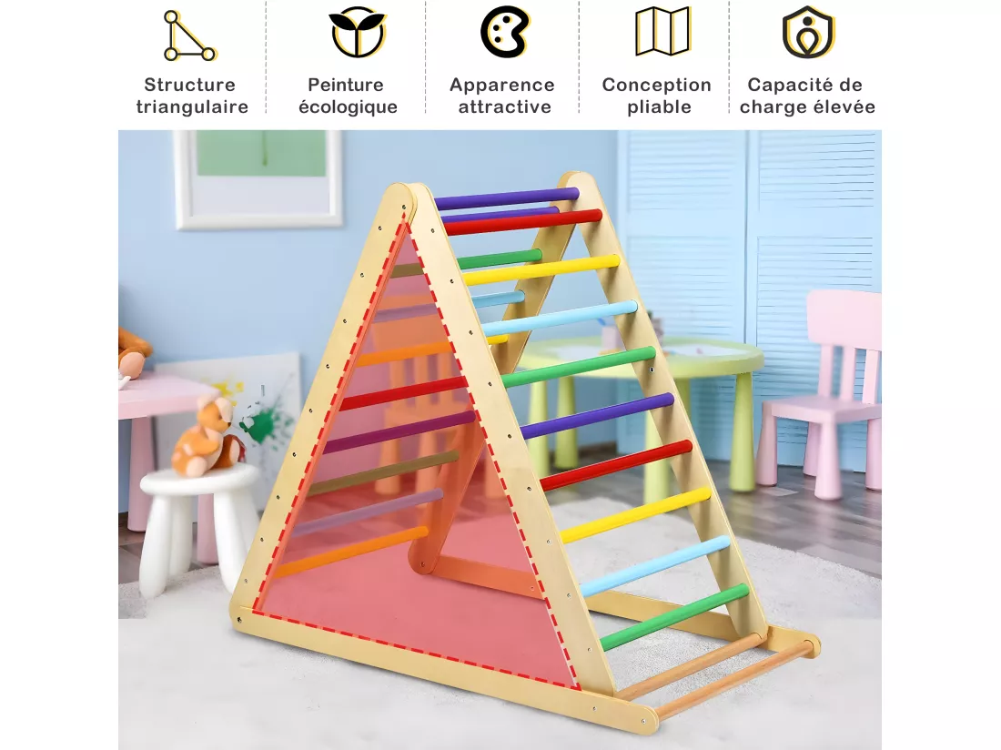 2 en 1 Échelle d’Escalade pour Enfants, Triangle Escalade en Bois Pliant de Haute Qualité, Surface Bien Lisse Utilisation à la Jardin d'enfant ou à la Maison plus de 3 Ans
