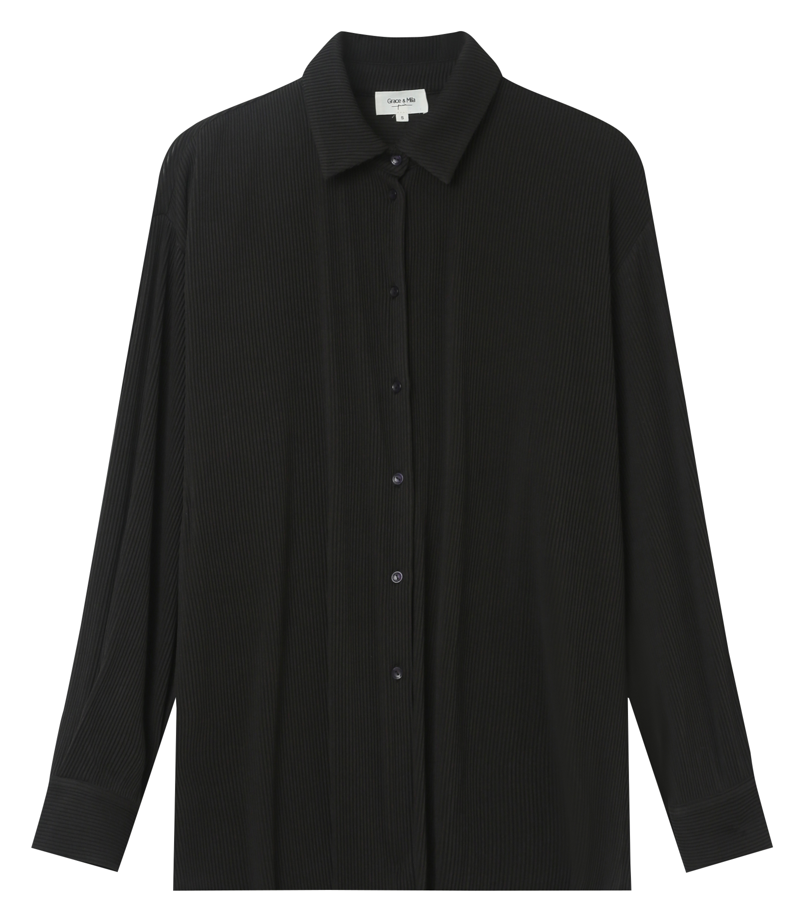 HEVA - Chemise col classique plissée | Noir