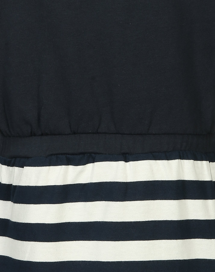 Kurzarm-Kleid IN THE DEEP gestreift mit Wendepailletten in dunkelblau/weiß