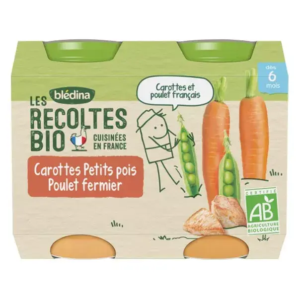 Blédina Colheitas Orgânicas Ervilhas e Frango em Pote +6m 2 x 200g