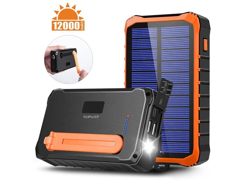 4smarts Solar-Powerbank Prepper 12.000 mAh Robuste Outdoor Powerbank mit Solarpanel und Handkurbel