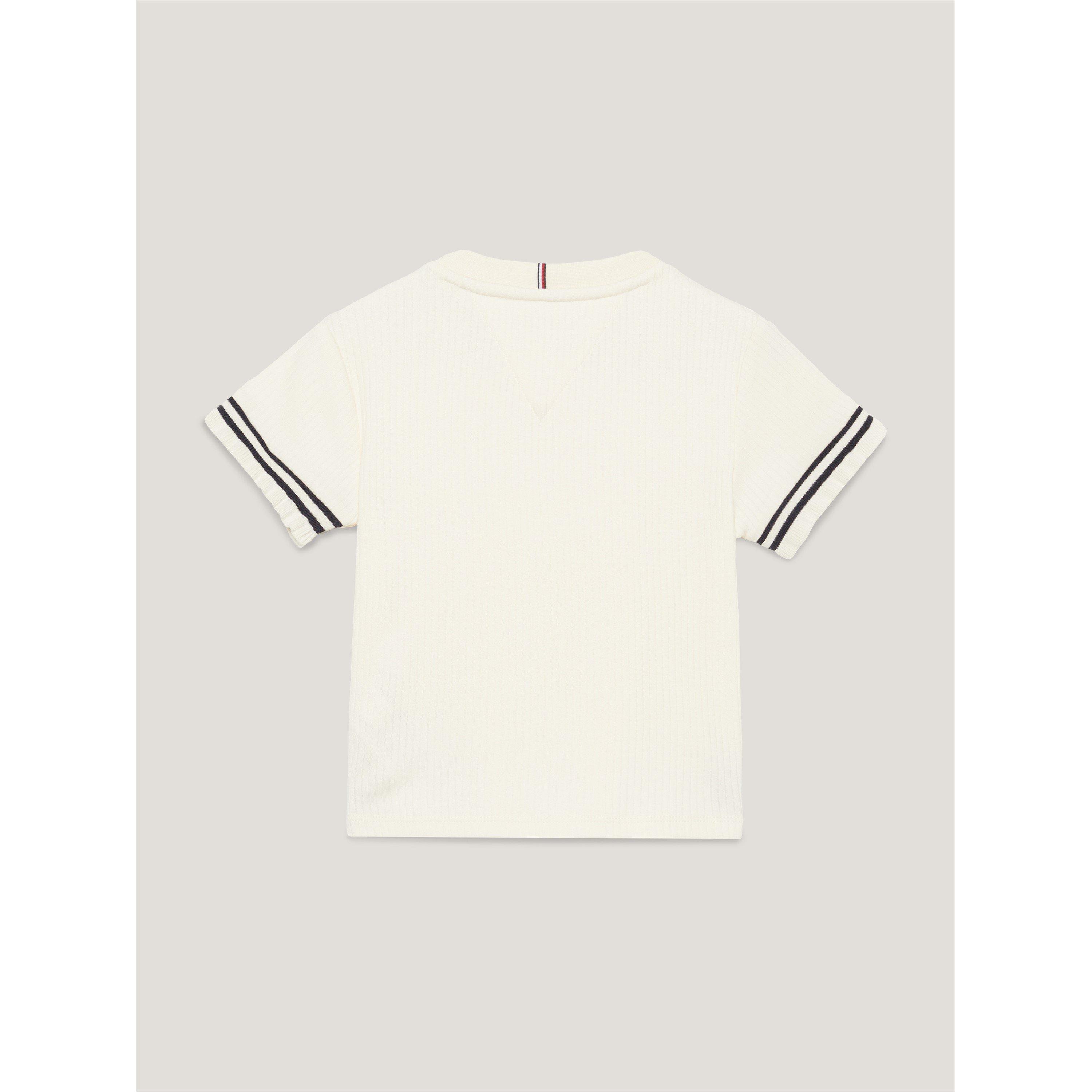 Tommy Hilfiger Ruffle Ribbed Knit Short Sleeve Top